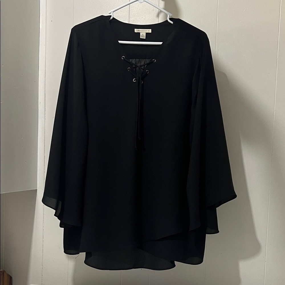 Chic Black Blouse with Lace-Up Detail